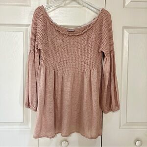 HEMISPHERE Smocked Peasant Linen Top